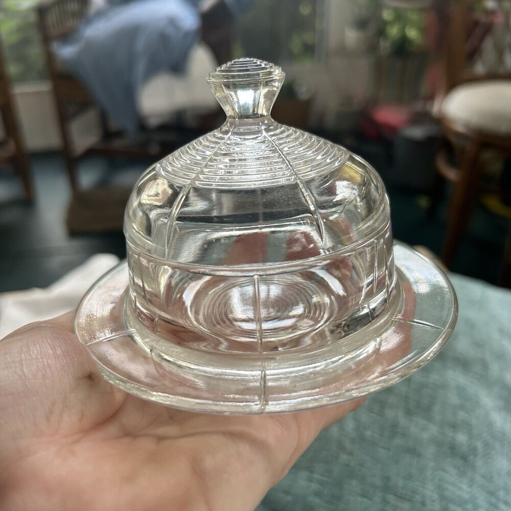 Vintage Hazel Atlas Colonial Block Butter Dish w/ Lid Clear Depression Glass